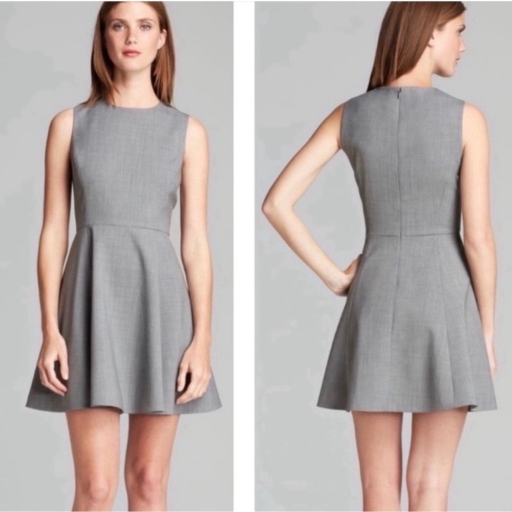 Theory Womens Virgin Wool Blend Sleeveless Gray Mini Dress Size 0 Classic Career